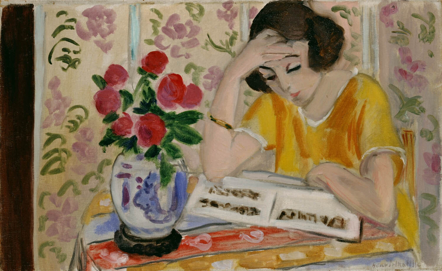 アンリ・マティス(Henri Matisse)、【読書する娘，花瓶の花】
